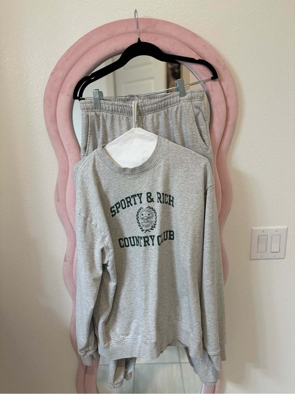 Sporty & Rich Gray Sweatshirt with Green Country Club Crest